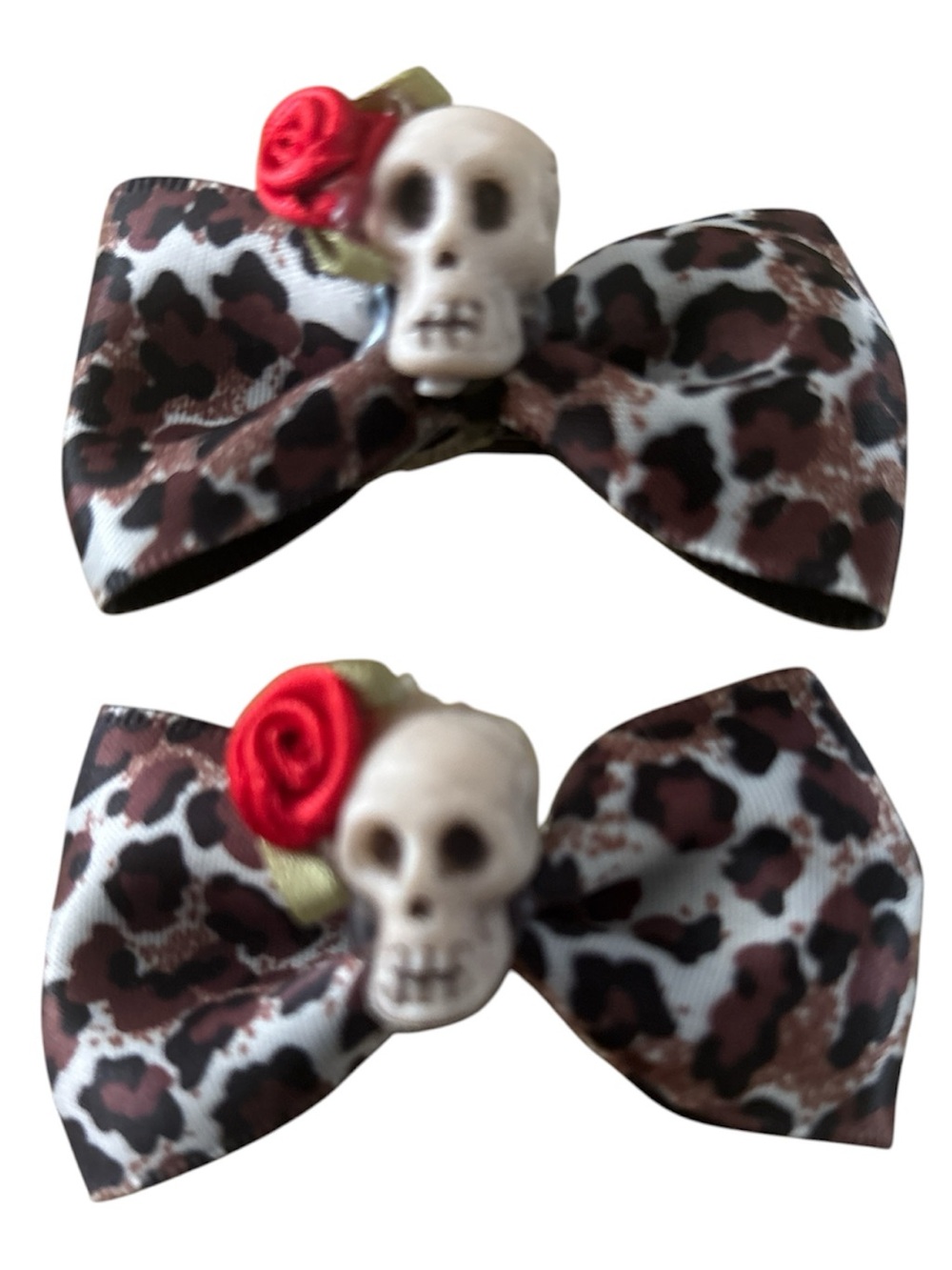 Vintage Leopard Print Skull Bow Hair Clips